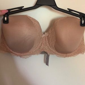 Tan strapless Victoria’s Secret bra